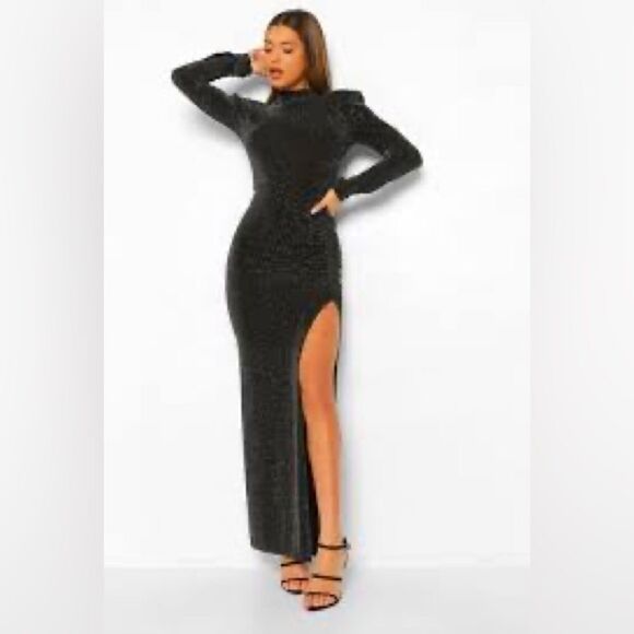 BOOHOO HIGH NECK SPLIT MAXI PARTY DRESS 14 - Picture 1 of 12